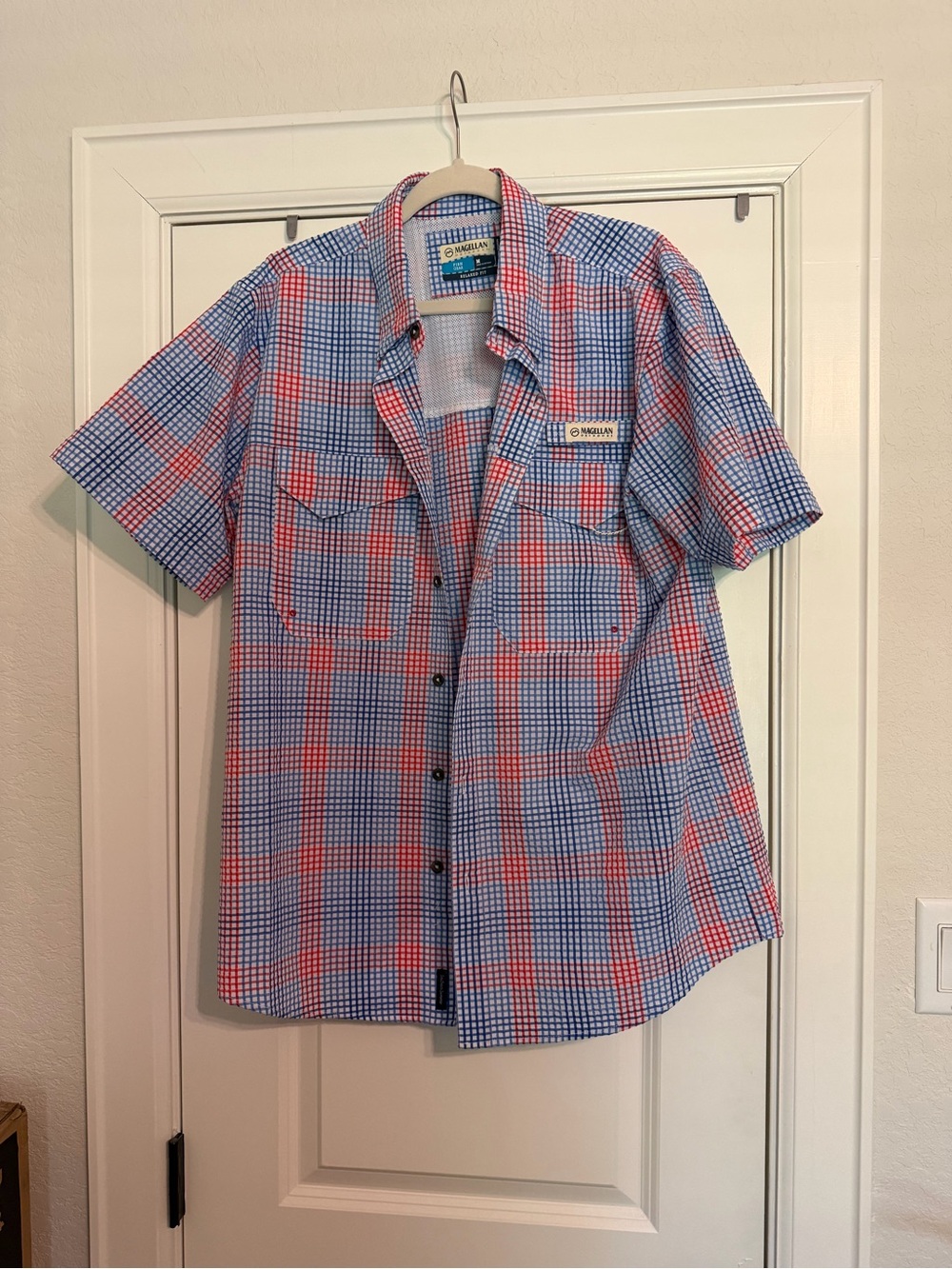 Magellan Outdoors Short-Sleeve Plaid Button-Down Shirt - Blue & Red